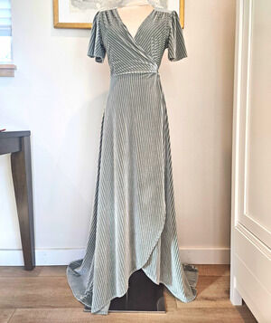 Baltic Born Pleated Velvet Wrap Maxi Dress S Sage Green Excellent Formal Wedding
